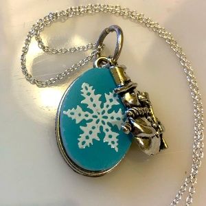 Vintage Pyrex Snowflake necklace handmade upcycled pendant snowman charm